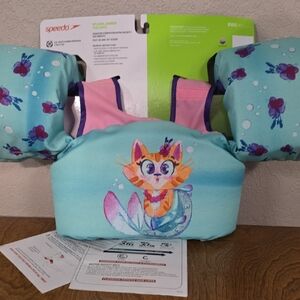 Speedo Kids Swim Vest - Aqua and Pink with Cat Design